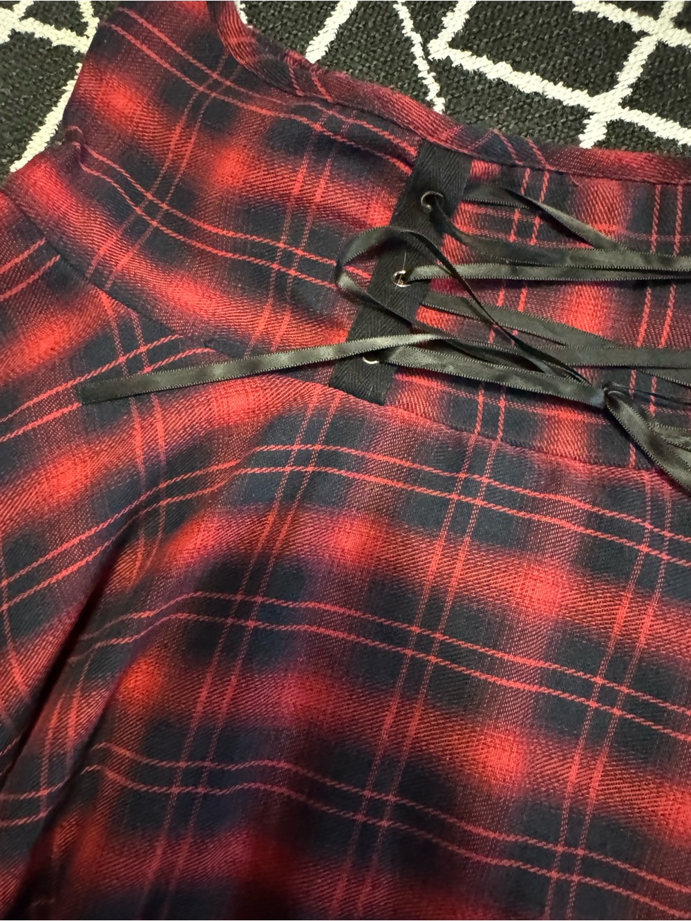 ROMWE Plus Size 2X Red Plaid Lace-Up Asymmetrical Grunge Punk Dress - Picture 3 of 5